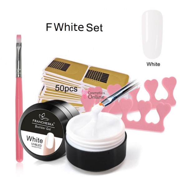 Kit pentru extensii unghii false cu Gel UV/ LED FRANCHESKA de 15 ml - FRA White (Alb)